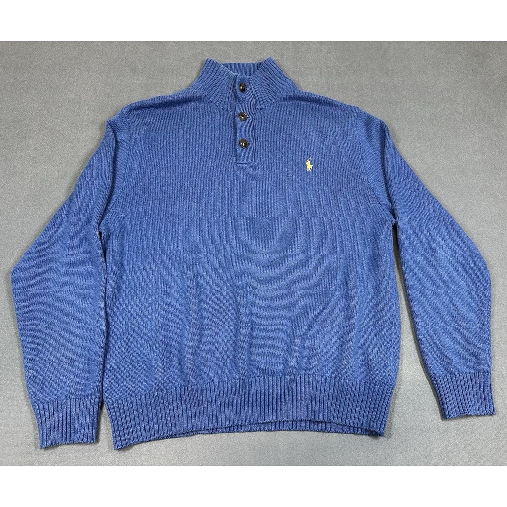 Polo Ralph Lauren Sweater Mens XL Blue 100% Cotton Cable Knit Pony Logo